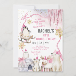 Invitación de cumpleaños de niña con animales árti