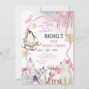Invitación de cumpleaños de niña con animales árti