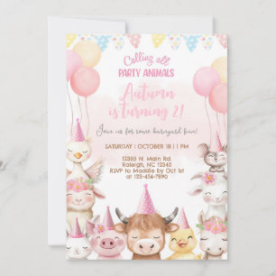 Invitación de cumpleaños de niña con animales de g