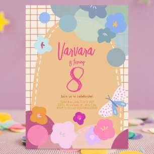 Invitación de cumpleaños de niña con arco de flore