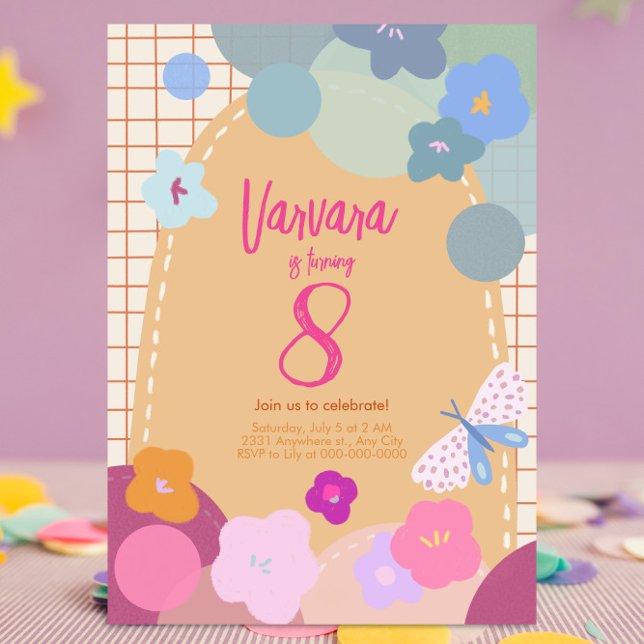 Invitación de cumpleaños de niña con arco de flore (Subido por el creador)