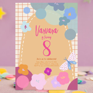 Invitación de cumpleaños de niña con arco de flore