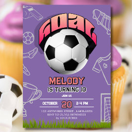 Invitación de cumpleaños de niña con balón de fútb