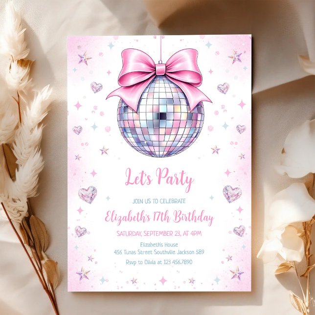 Invitación de cumpleaños de niña con bola de disco (Subido por el creador)