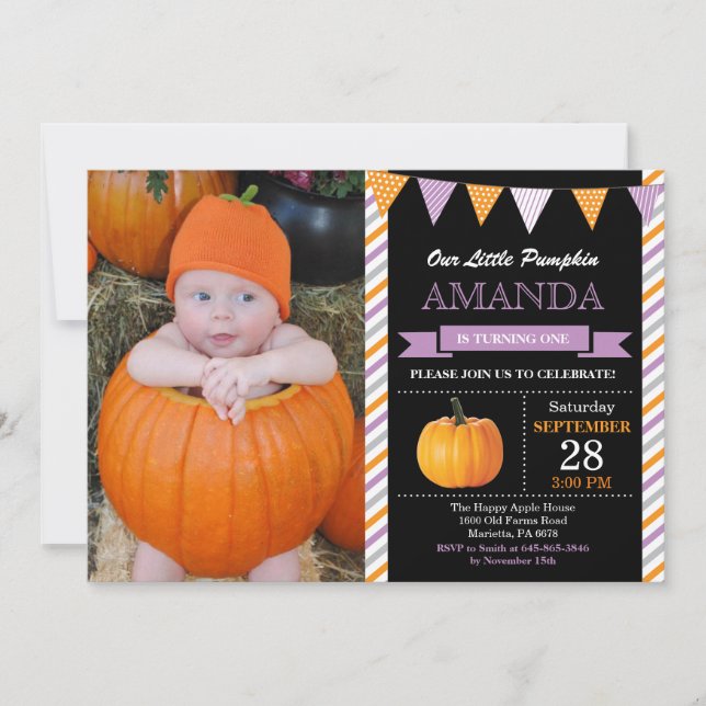 Invitación de cumpleaños de niña con calabaza nara (Anverso)