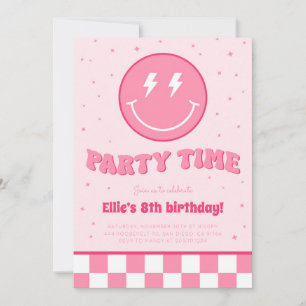 Invitación de cumpleaños de niña con cara sonrient