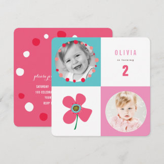 Invitación de Cumpleaños de Niña con Cuadrados de