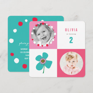 Invitación de Cumpleaños de Niña con Cuadrados Pop