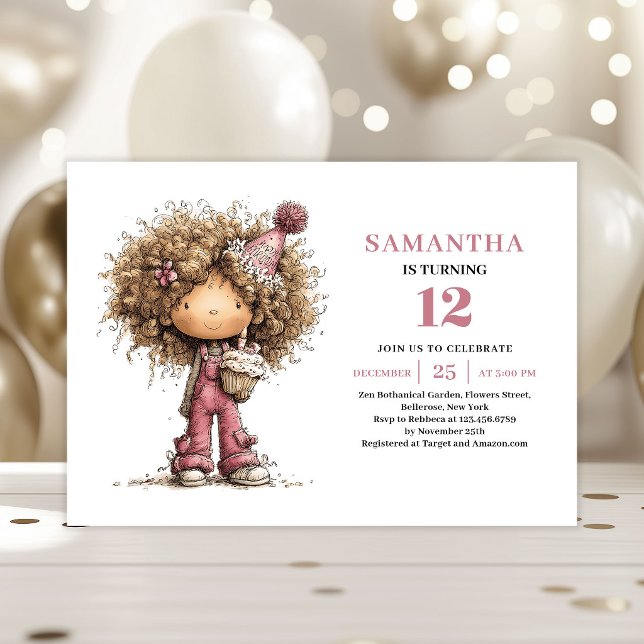 Invitación de Cumpleaños de Niña con Encanto Diver (Cute Whimsy Girl Birthday Invitation Printable Design)