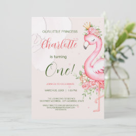 Invitación de cumpleaños de niña con flamenco flor