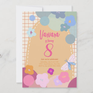 Invitación de cumpleaños de niña con flor de globo