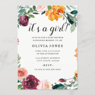 Invitación de cumpleaños de niña con flores bonita