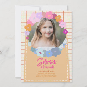 Invitación de cumpleaños de niña con foto de flor