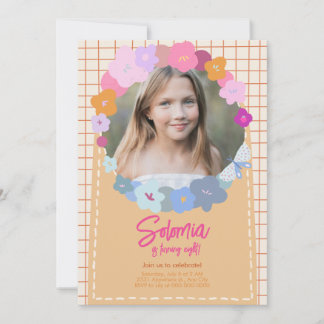Invitación de cumpleaños de niña con foto de flor 