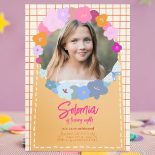 Invitación de cumpleaños de niña con foto de flor