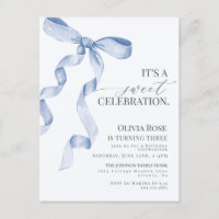 Invitación de Cumpleaños de Niña con Lazo Azul Coq