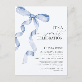 Invitación de Cumpleaños de Niña con Lazo Azul Coq
