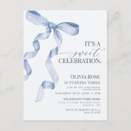 Invitación de Cumpleaños de Niña con Lazo Azul Coq