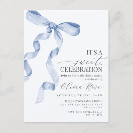 Invitación de Cumpleaños de Niña con Lazo Azul Coq