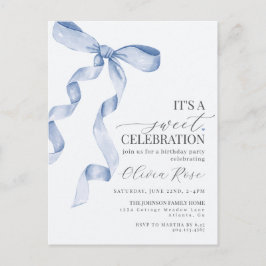 Invitación de Cumpleaños de Niña con Lazo Azul Coq