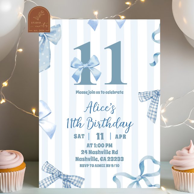 Invitación de cumpleaños de niña con lazo azul dob (Subido por el creador)