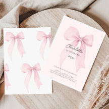 Invitación de cumpleaños de niña con lazo coqueto