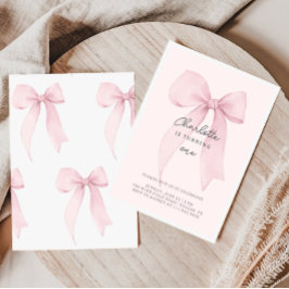 Invitación de cumpleaños de niña con lazo coqueto 