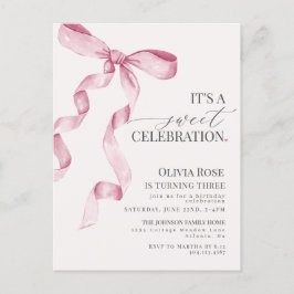 Invitación de Cumpleaños de Niña con Lazo de Coque