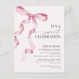 Invitación de Cumpleaños de Niña con Lazo de Coque