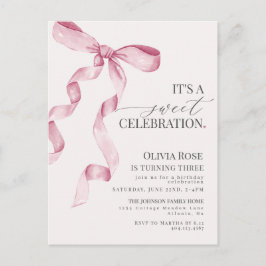 Invitación de Cumpleaños de Niña con Lazo de Coque