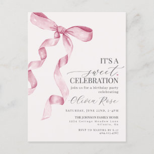 Invitación de Cumpleaños de Niña con Lazo de Coque