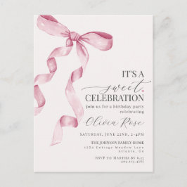 Invitación de Cumpleaños de Niña con Lazo de Coque