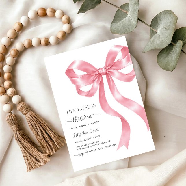 Invitación de cumpleaños de niña con lazo rosa (Subido por el creador)