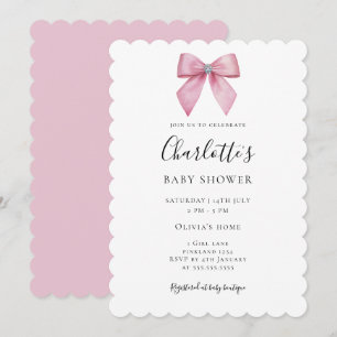 Invitación de Cumpleaños de Niña con Lazo Rosa Chi