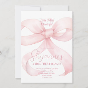 Invitación de cumpleaños de niña con lazo rosa Coq