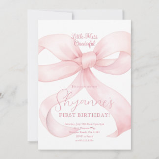 Invitación de cumpleaños de niña con lazo rosa Coq