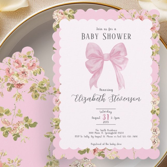 Invitación de Cumpleaños de Niña con Lazo Rosa Ele (Subido por el creador)