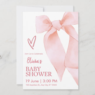 Invitación de Cumpleaños de Niña con Lazo Rosa Ele