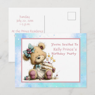 Invitación de cumpleaños de niña con osito de pelu