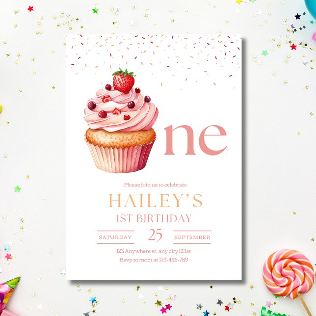 Invitación de cumpleaños de niña con pastelito ros (Subido por el creador)