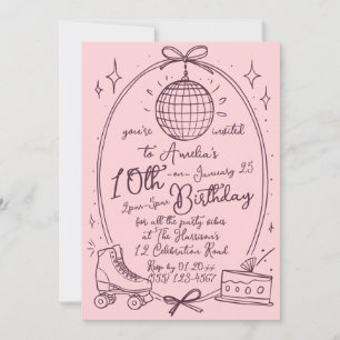 Invitación de Cumpleaños de Niña con Patines Rosa 