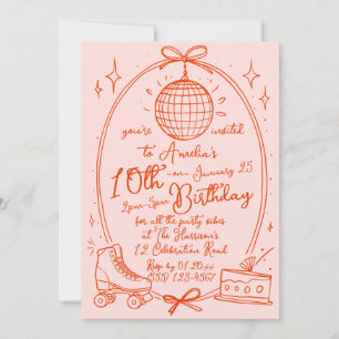 Invitación de Cumpleaños de Niña con Patines Rosa 