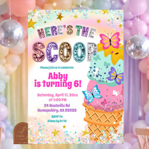 Invitación de cumpleaños de niña con purpurina pas