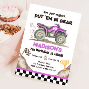 Invitación de cumpleaños de niña con Quad ATV en p