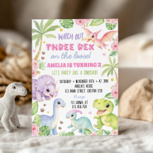Invitación de cumpleaños de niña con tres Rex y di