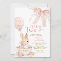 Invitación de cumpleaños de niña conejita con lazo