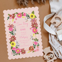 Invitación de cumpleaños de niña conejita rosa lin
