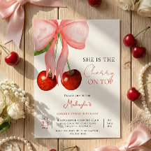 Invitación de cumpleaños de niña Coquette Cherry o
