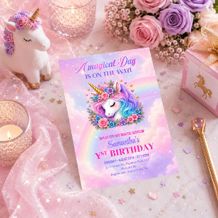 Invitación de cumpleaños de niña de arcoíris paste