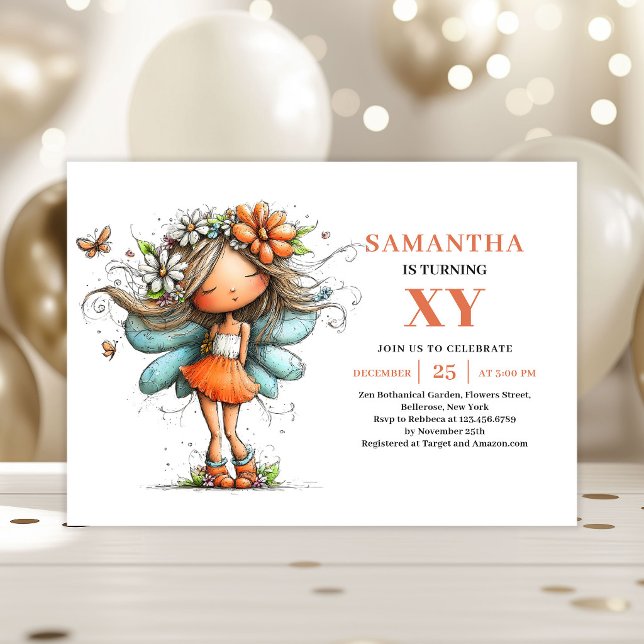 Invitación de cumpleaños de niña de hadas con toqu (Fairy Girl Birthday Whimsical Pastel invitation)